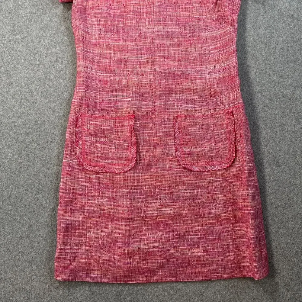 W By Worth Pink Tweed Shift Dress Women's 0 Short Sleeve High Neck Linen Blend - Picture 3 of 9